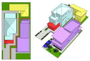 Single family with ADU JADU and second primary unit site plan and perspective with lot split