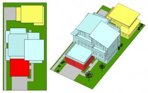 Single family with ADU and JADU site plan and perspective
